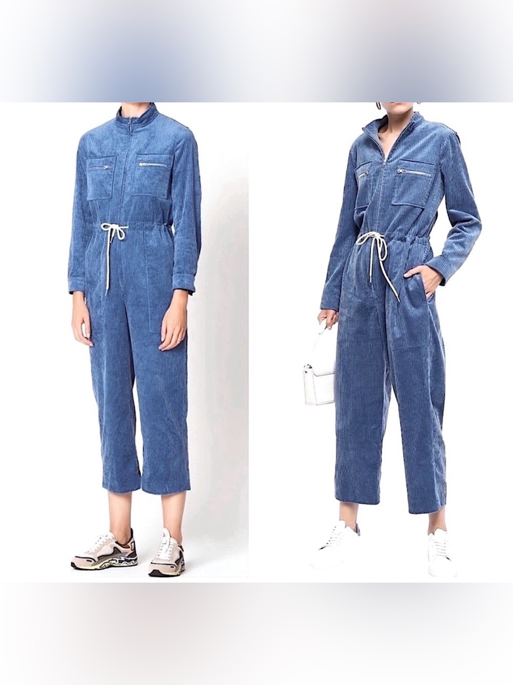 Sandro Paris Blue Corduroy Utility Boilersuit Jumpsuit size 40/M
